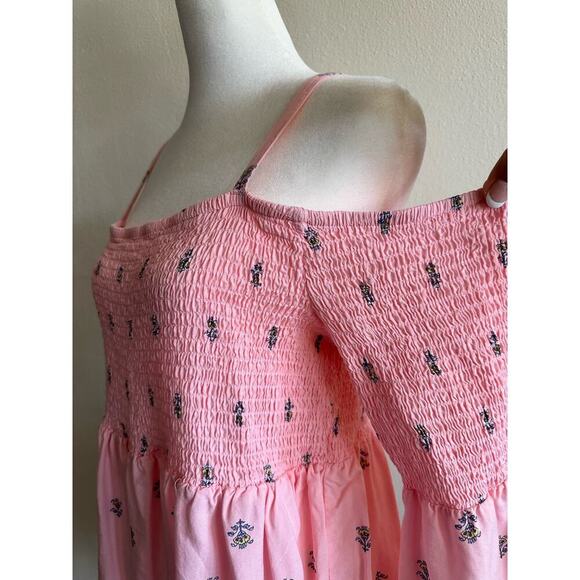 Torrid Plus Size Top Challis Cold Shoulder Smocked Blouse Off Shoulder Size 0 - Picture 6 of 7